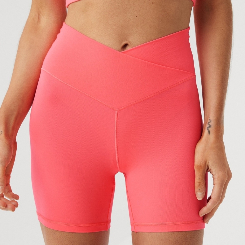 Women's Pink High-Waisted Cross Over Shorts